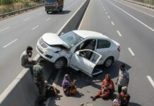 हाईवे पर तेज रफ्तार बनी हादसे की वजह, एक ही परिवार के कई लोग घायल National Highway