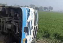अचानक ब्रेक से पलटी रोडवेज बस, मची अफरा-तफरी Haryana Roadways bus accident
