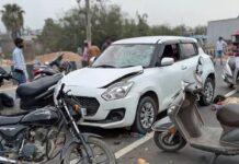 तेज रफ्तार कार का कहर, तीन मोटरसाइकिलों को टक्कर; युवक की जान गई Kurukshetra road accident