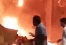 बाजार में आग से हड़कंप, जूते-चप्पल की दुकान में धमाकों के बाद मची भगदड़ Nuh fire incident