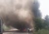 हाईवे पर दर्दनाक हादसा, आग की लपटों में फंसा चालक नहीं बच सका Hisar Accident