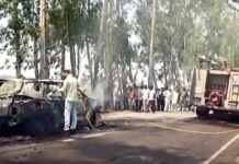 चलती कार में लगी भीषण आग Safidon News