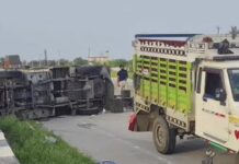 नारनौल हाईवे पर आम से भरी पिकअप पलटी, बड़ा हादसा टला; ड्राइवर समेत दो लोग सुरक्षित Narnaul News,